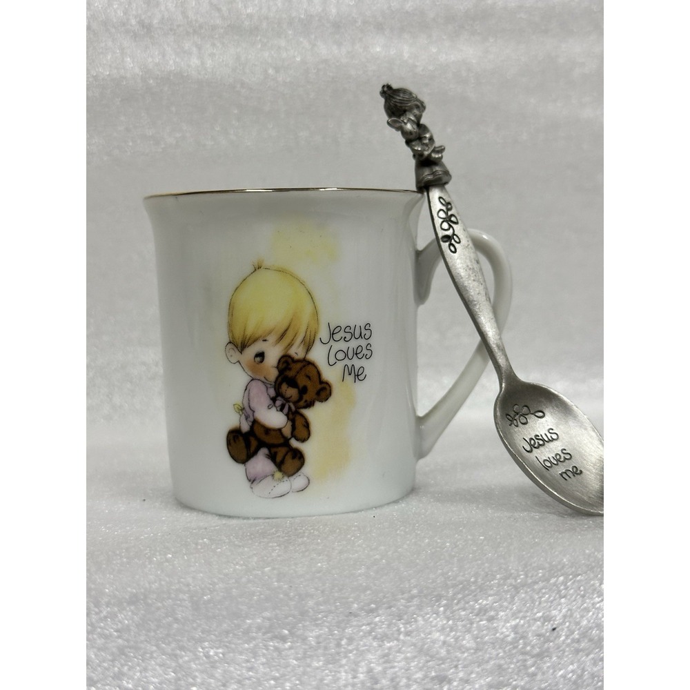 1981 1980 Precious Moments "Jesus Loves Me" Spoon And Mug Set Gift Vintage‎